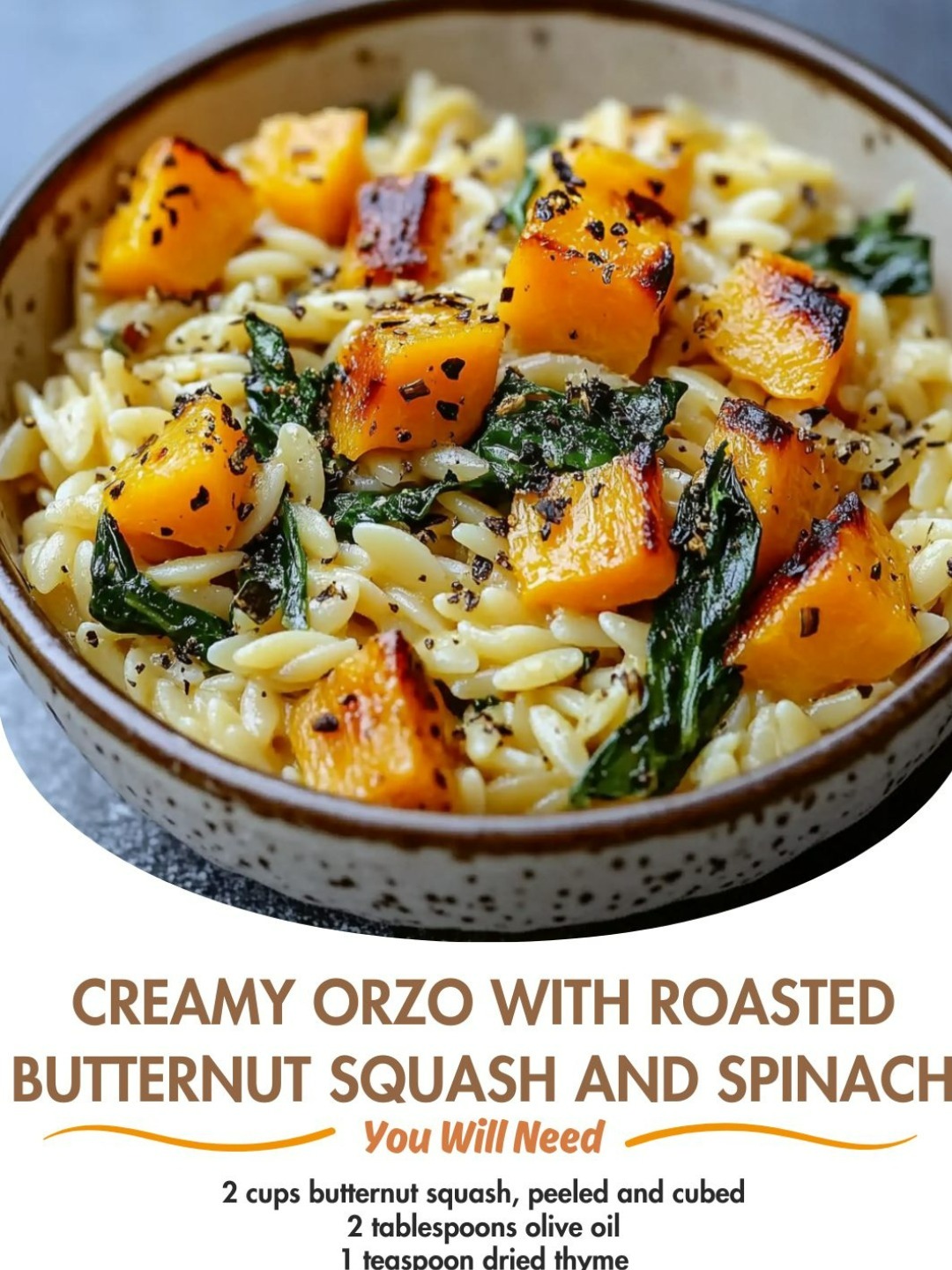 Creamy Orzo with Roasted Butternut Squash and Spinach