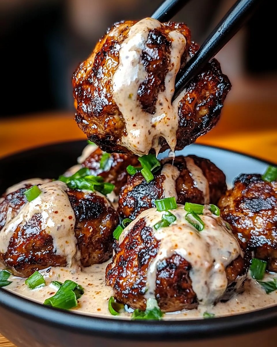 Korean BBQ Meatballs with Spicy Mayo Dip