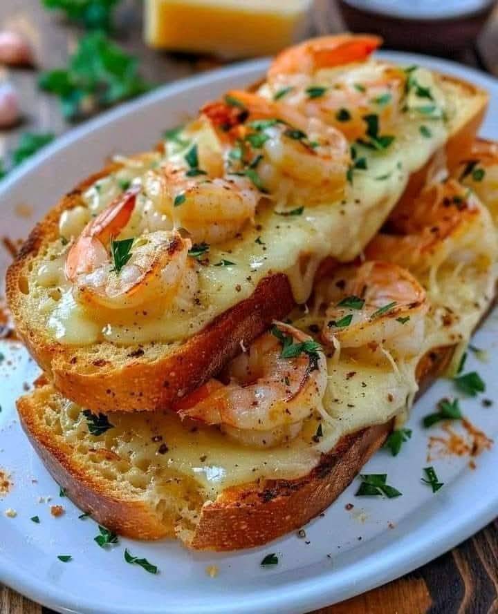 Cheesy Garlic Bread Shrimp Grilled cheese