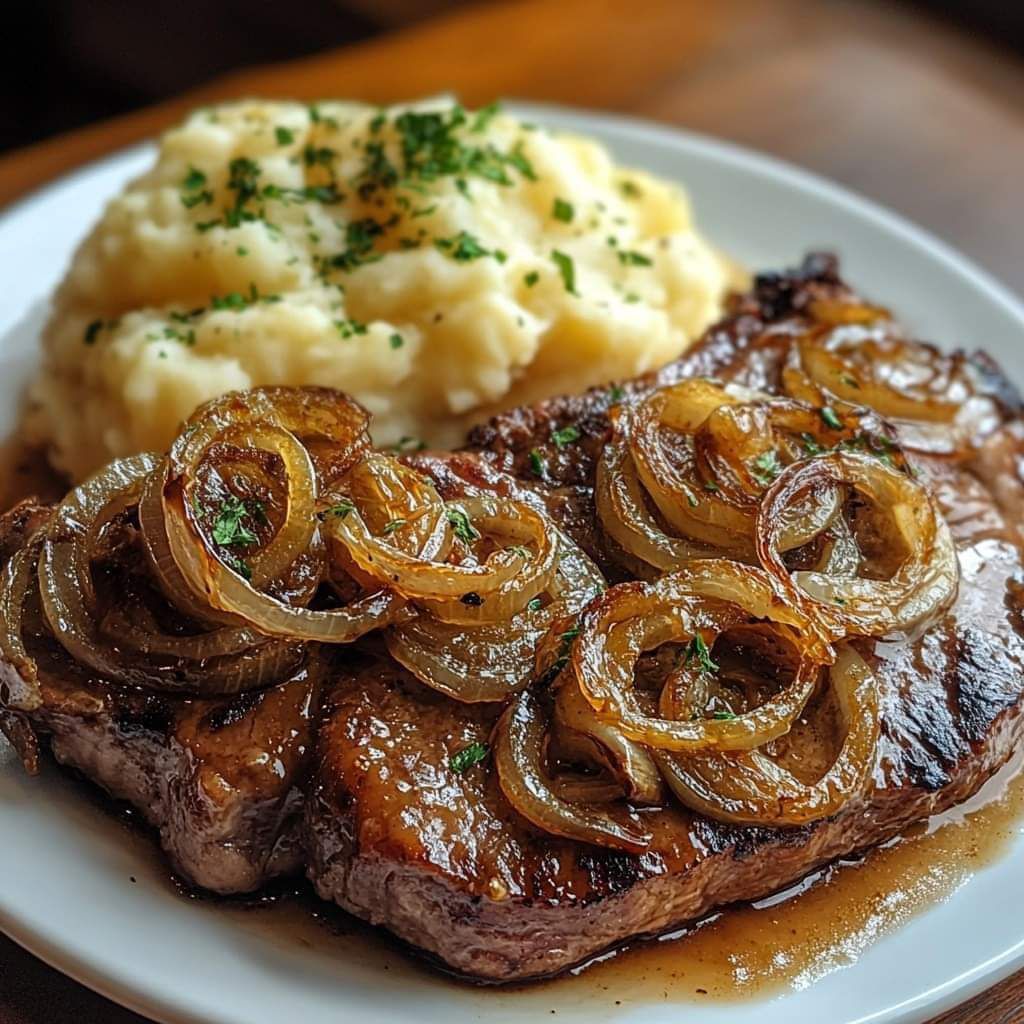 Salisbury Steak with Mashed Potatoes and Mushroom Gravy