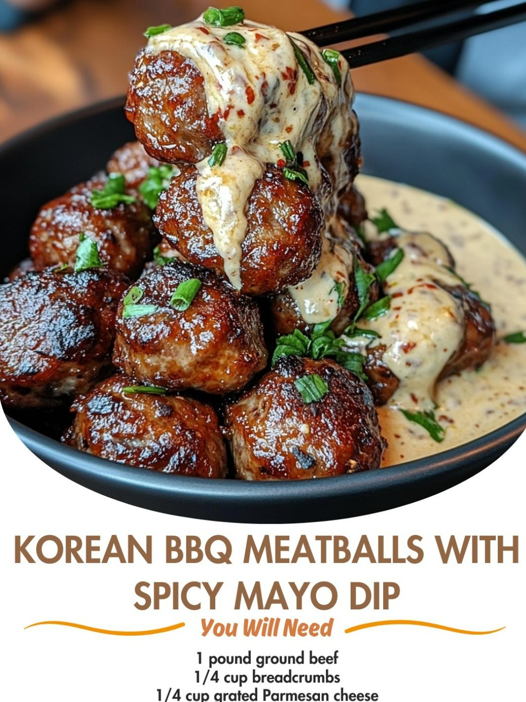 Korean BBQ Meatballs with Spicy Mayo Dip