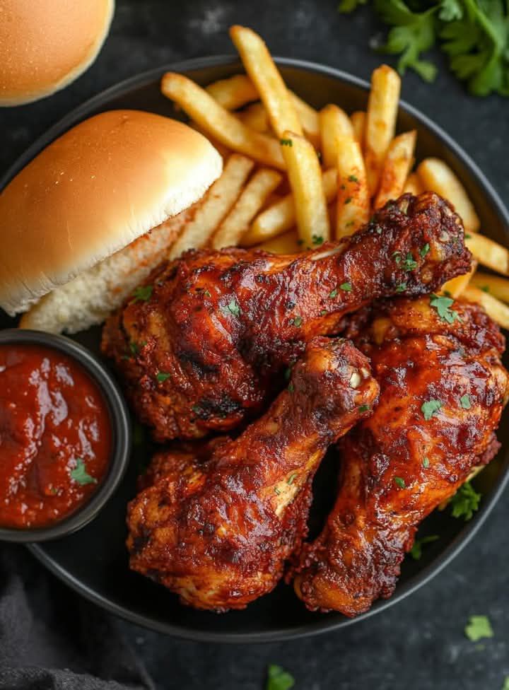 BBQ Chicken Drumsticks with Fries & Buns