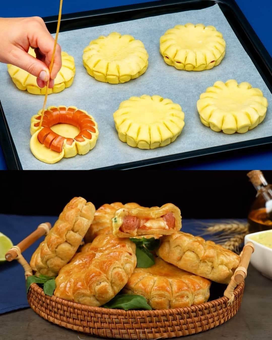 Sausage and Cheese Puff Pastry Rolls with Mustard Butter Sauce