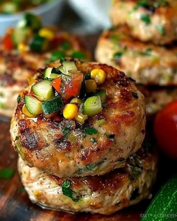 Mediterranean Chicken Burgers with Yogurt Sauce and Fresh Relish